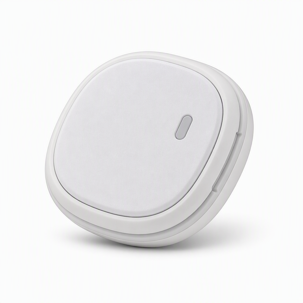 White glucose meter sensor shown from its exterior-facing top surface