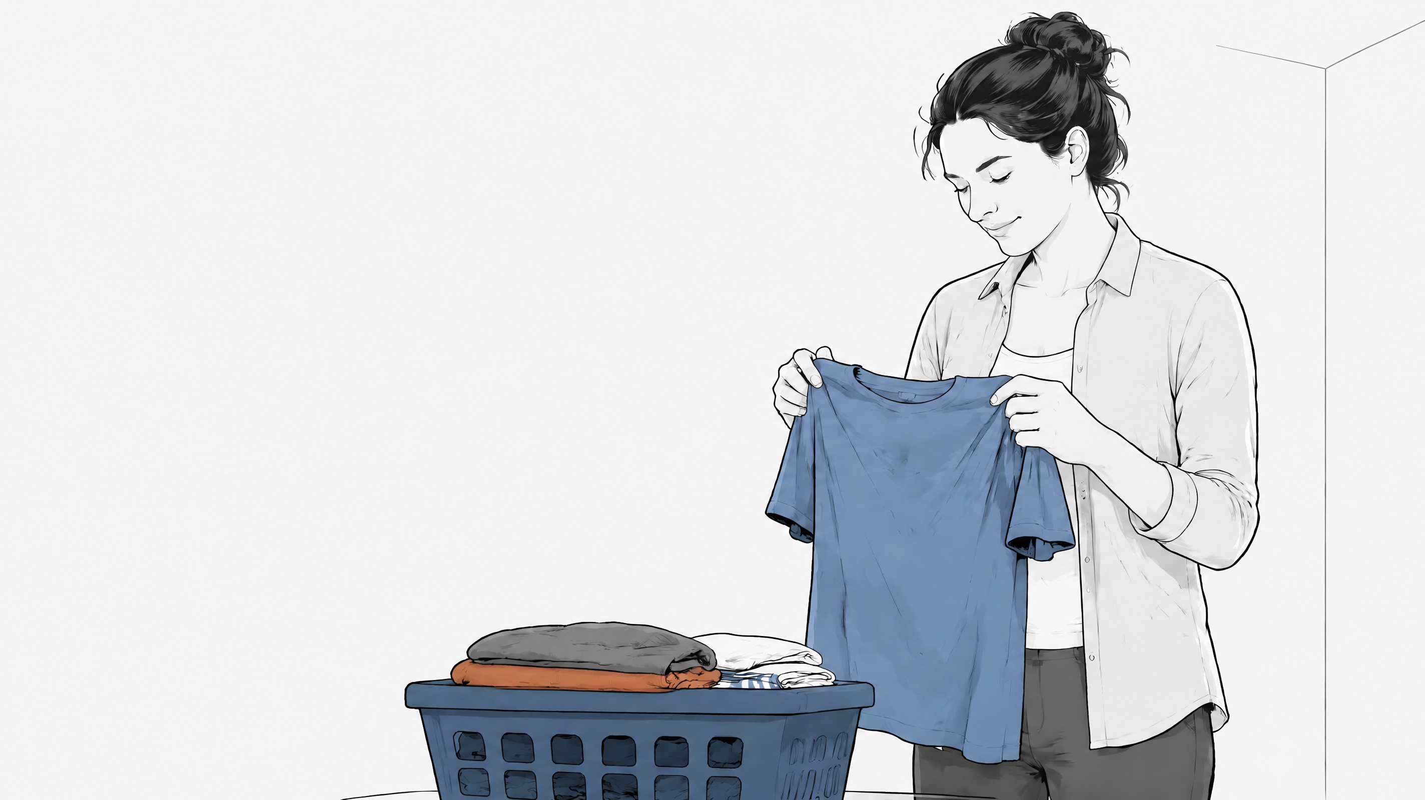 Editorial illustration of a woman doing laundry during her normal routine