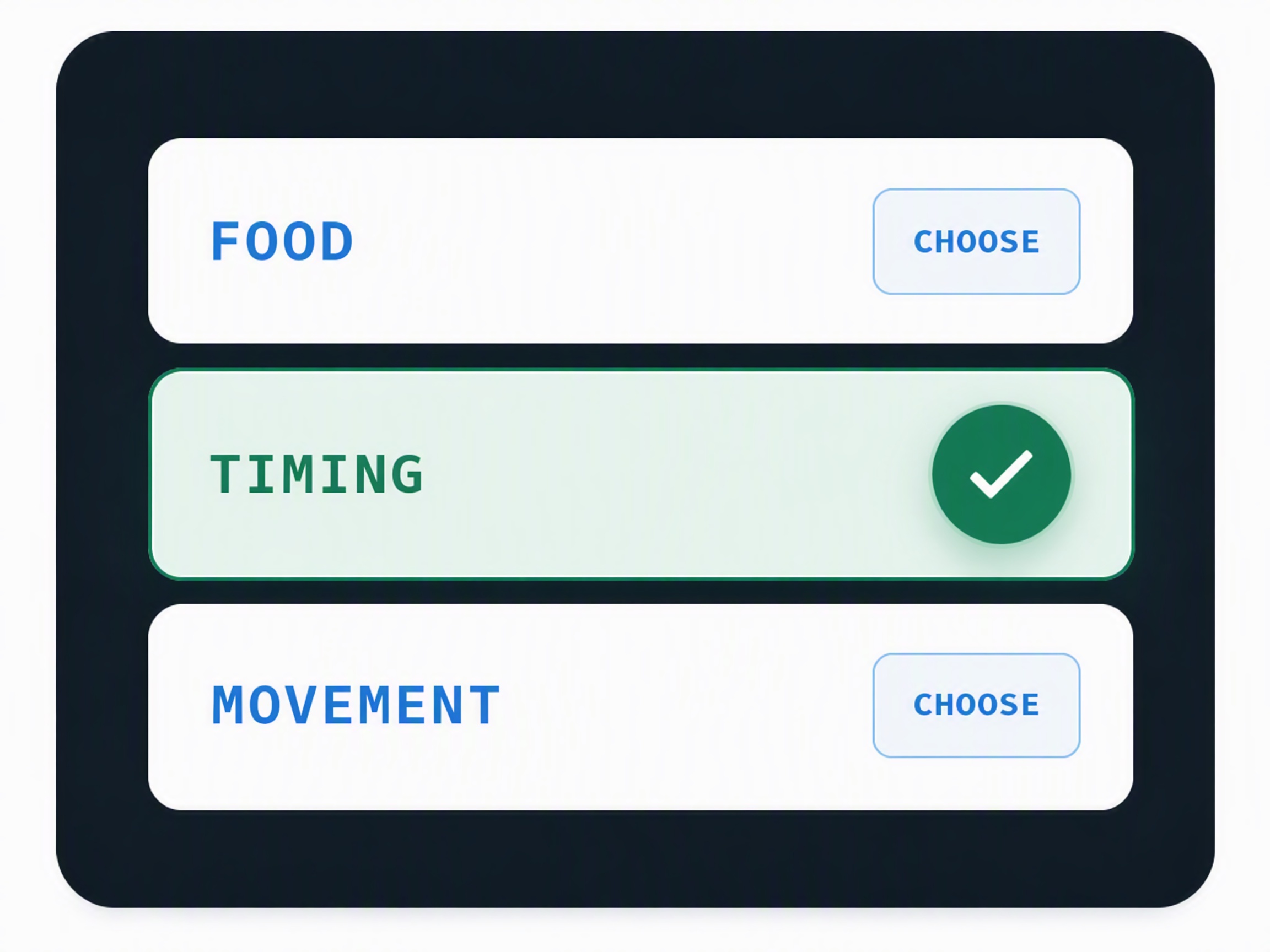 Simplified Nudgeboard showing two choices and one selected nudge